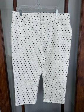 Chicos Perfect Stretch Girlfriend Slim Leg Capri 3‎ XL White Black Polka Dot Fun